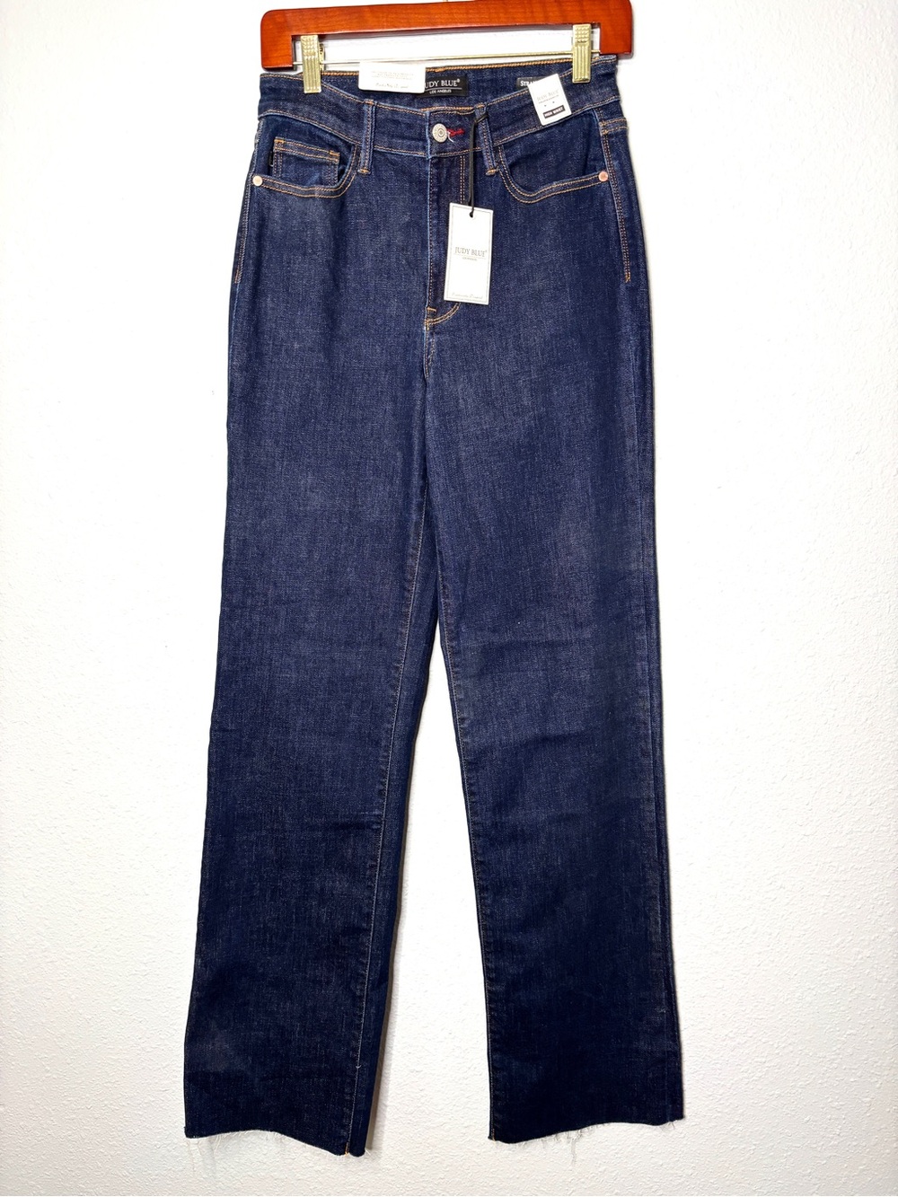 Judy Blue NWT 5127 Straight Leg High Rise Raw Hem Dark Wash Jeans 27